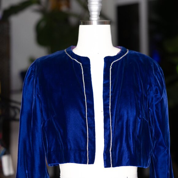Vintage Handmade Royal Blue Velvet Bolero Jacket (Small) - Picture 2 of 16